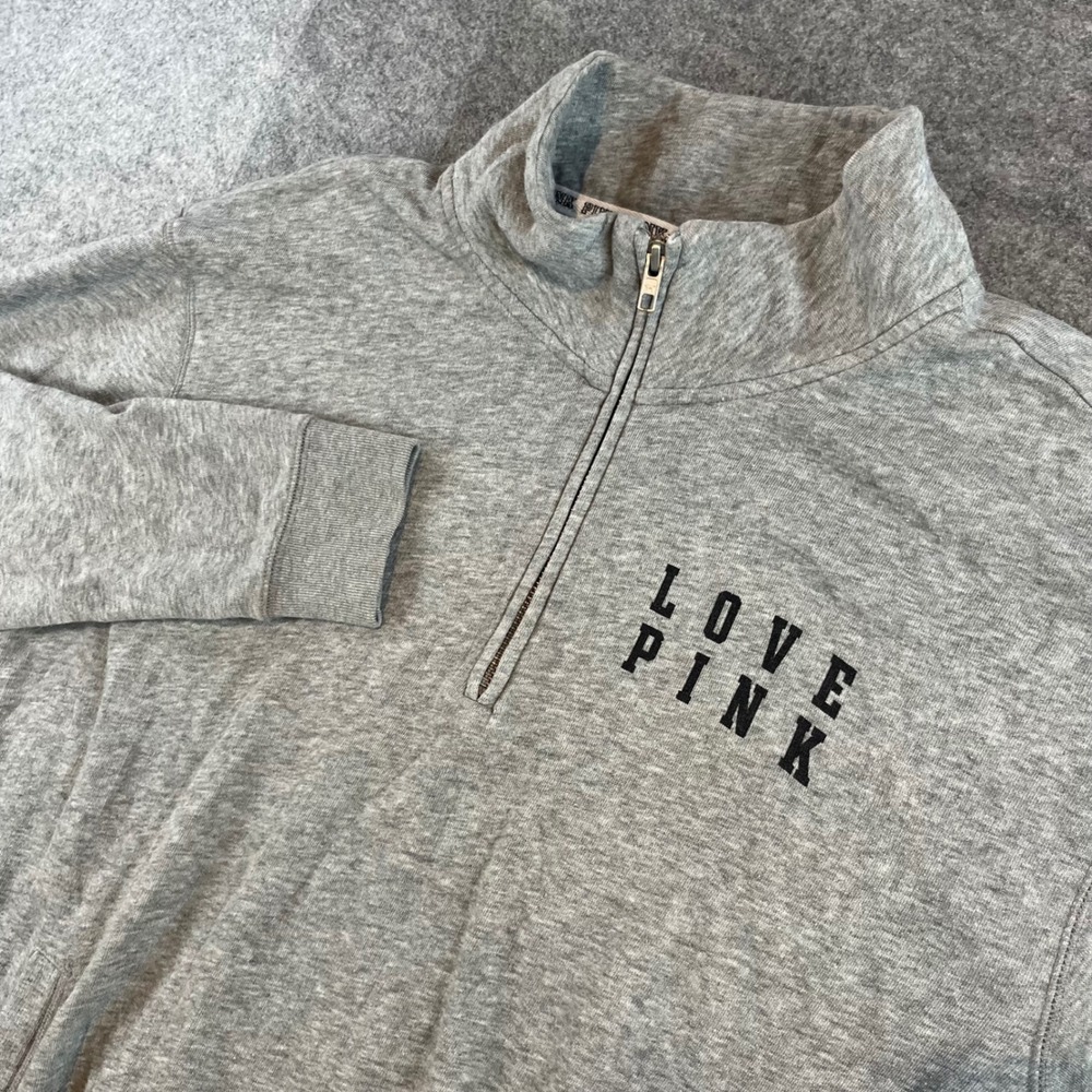 Pink Victoria's Secret Women Quarter Zip Pullover Gray Athleisure M Love Pink